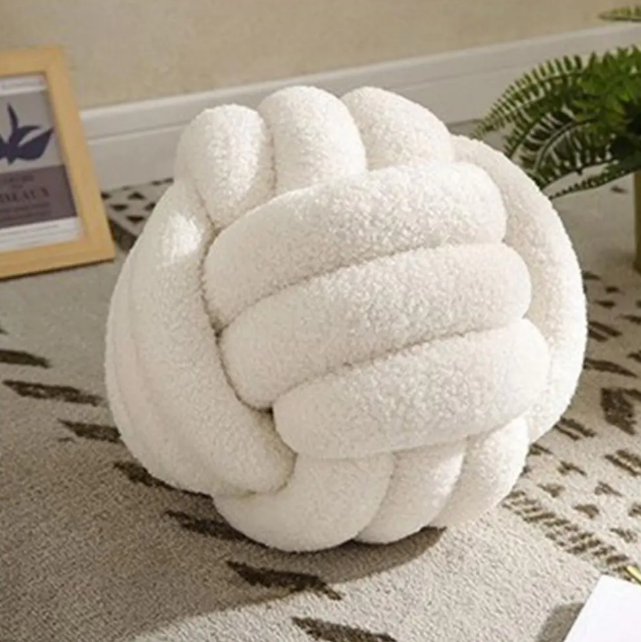 Aimi Cream Boucle Plush Knot Decorative Cushion by Camden and Co