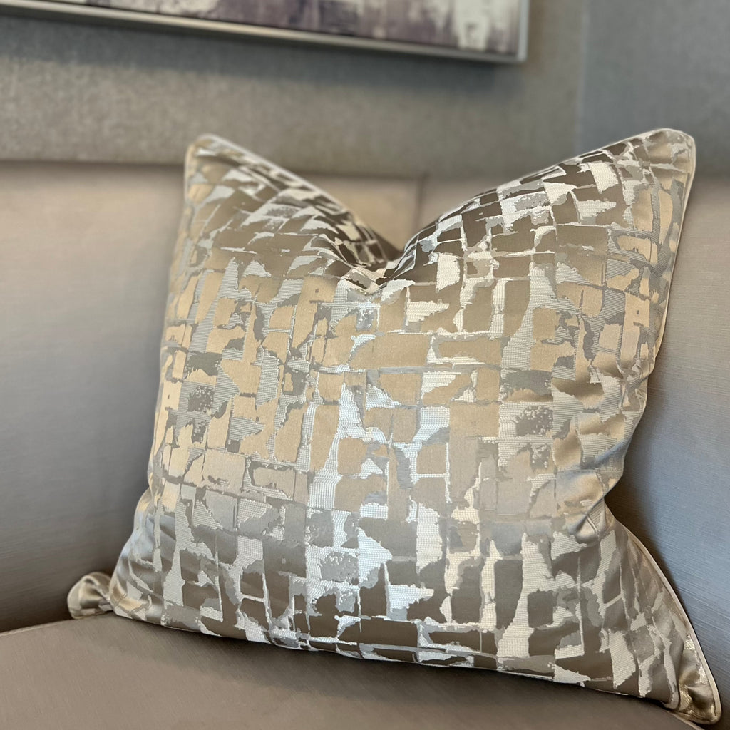 Bronze Distressed Geometric Luxury Cushion Camden and Co Home
