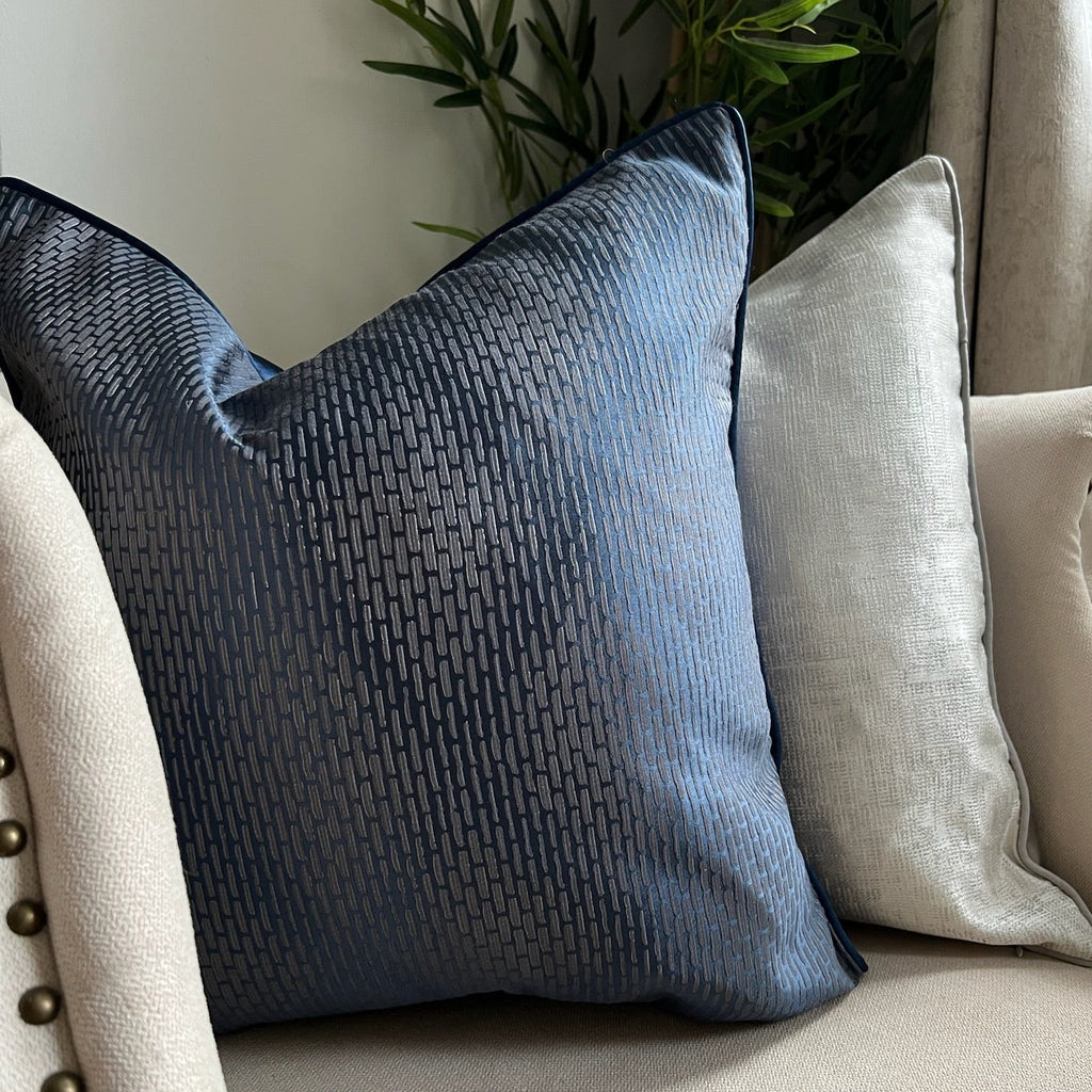 Calliope Navy Blue & Grey Diamond Embossed Textured Luxury Cushion Camden and Co