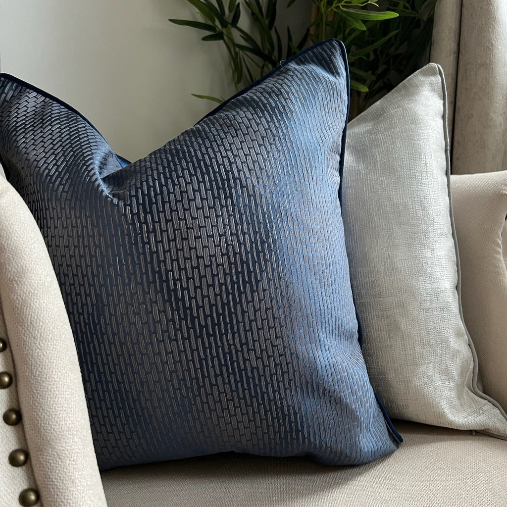 Set Of 4: Calliope Navy Blue & Grey Diamond Embossed Textured Luxury Cushion