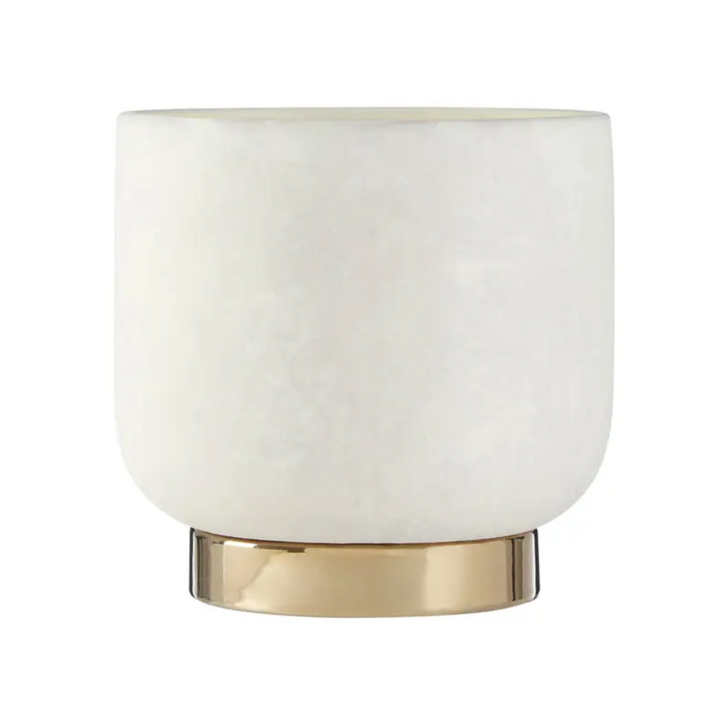 Carmen Small White Stoneware and Gold Vase Plant Pot