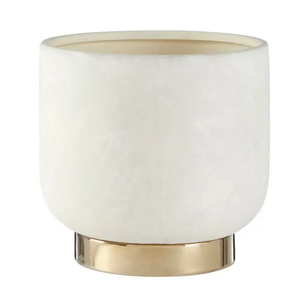 Carmen Small White Stoneware and Gold Vase Plant Pot