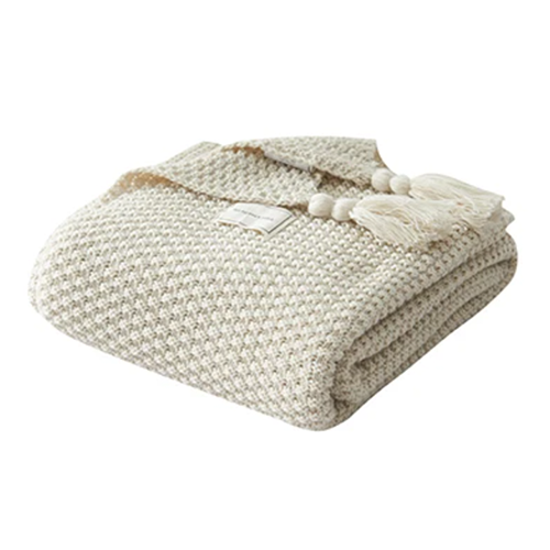 Cream Fine Knit Tassel Throw Blanket by Camden and co home