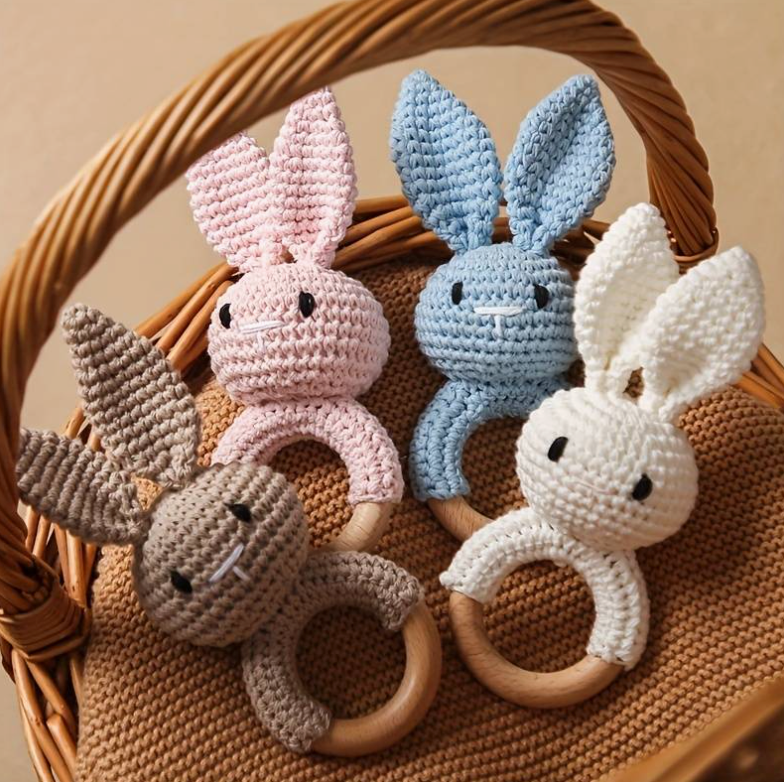 Crochet Baby Bunny Rattle in Brown Petite Lumiere