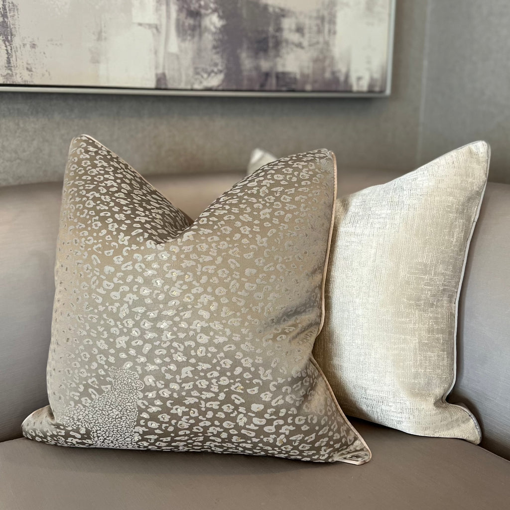 Bronze Leopard Embossed an Cream Brushed Cushions Set Camden and Co Home