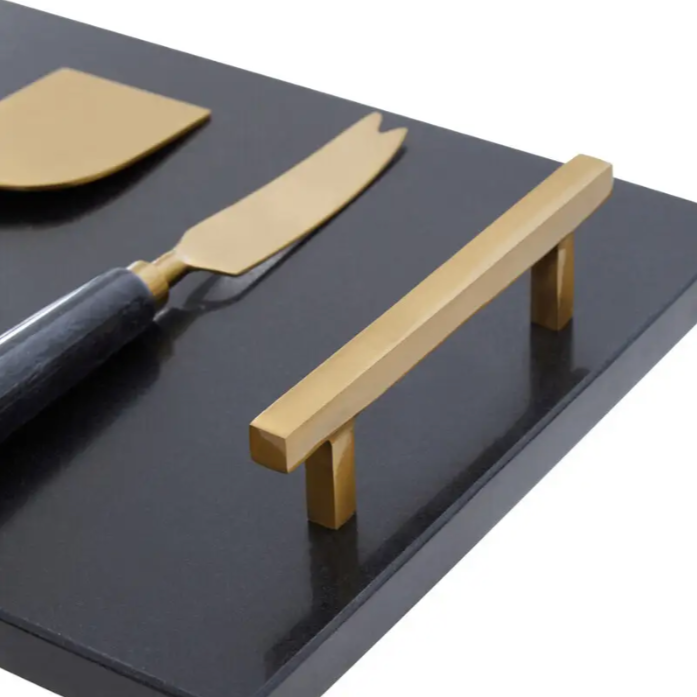 Elaina Black and Gold Marble Cheese Board and Knife Set