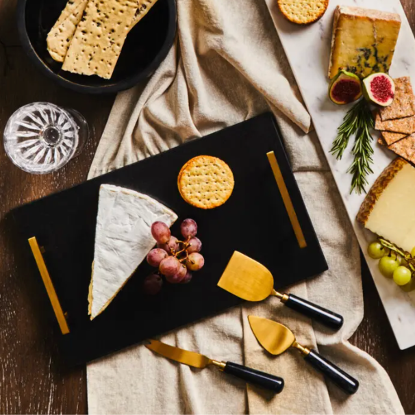 Elaina Black and Gold Marble Cheese Board and Knife Set