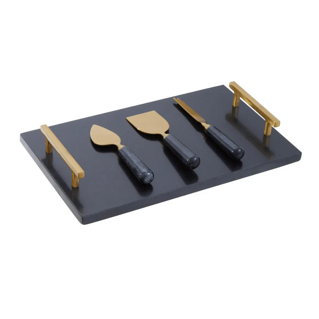 Elaina Black and Gold Marble Cheese Board and Knife Set