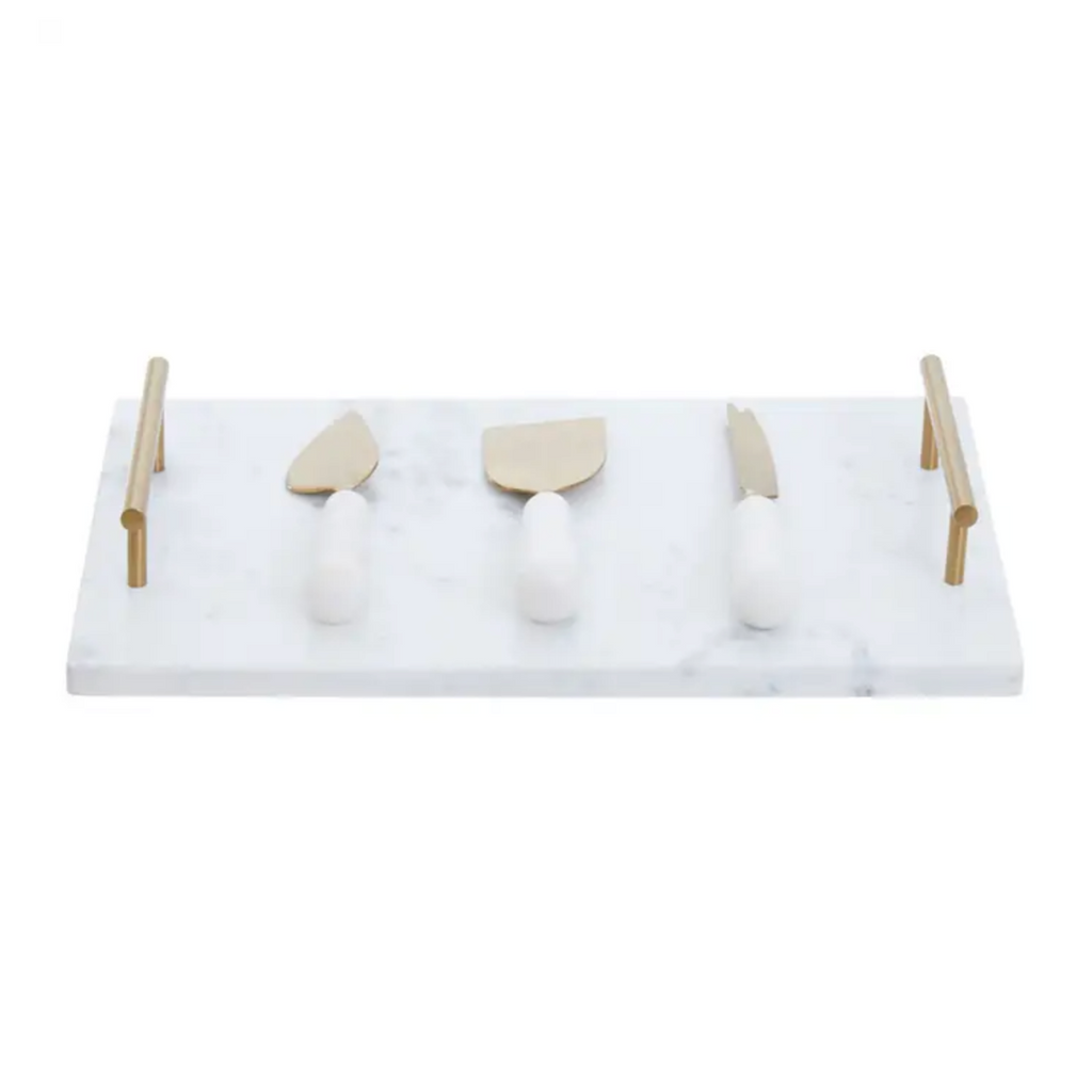 Ellara White and Gold Marble Cheese Board and Knife Set