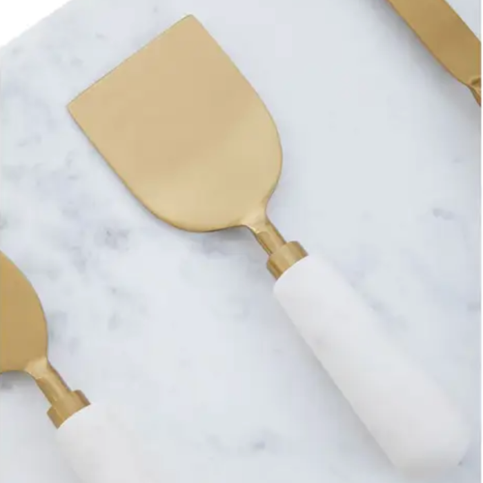 Ellara White and Gold Marble Cheese Board and Knife Set