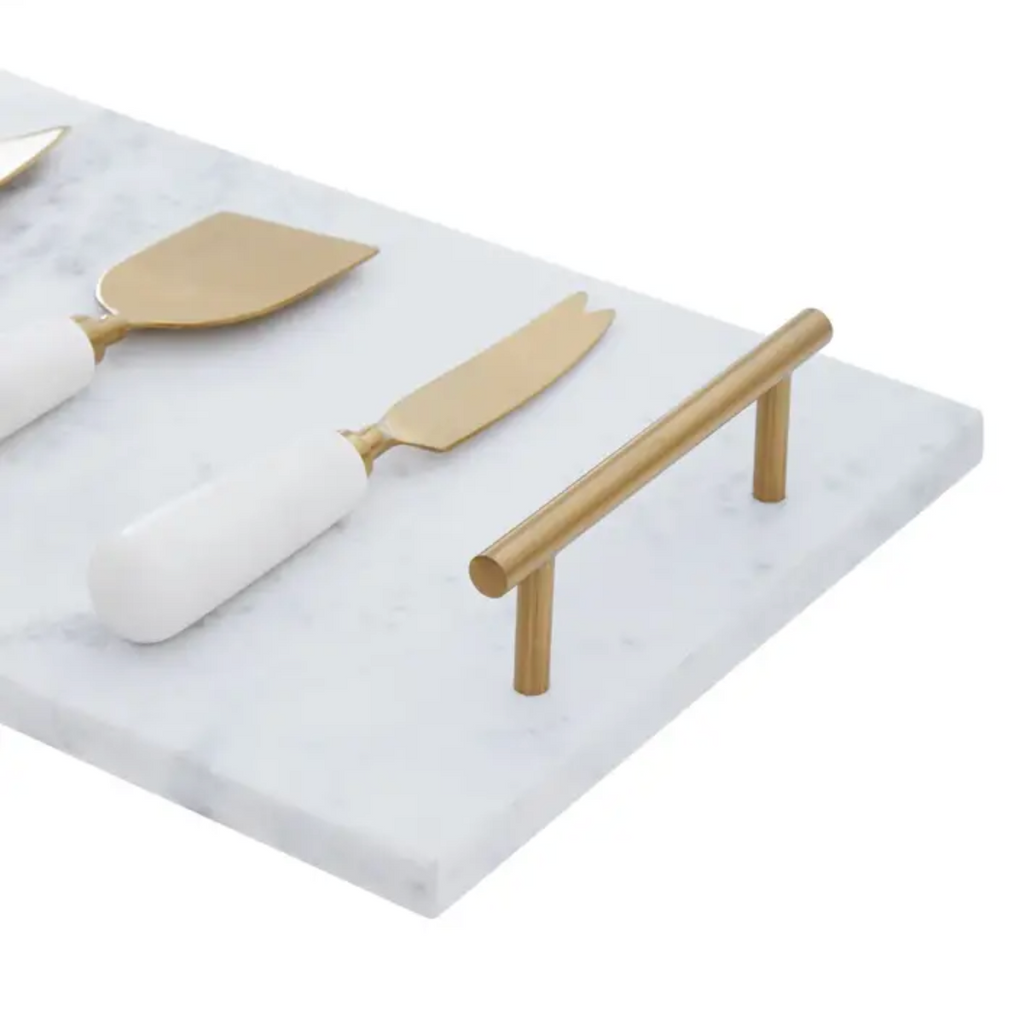 Ellara White and Gold Marble Cheese Board and Knife Set