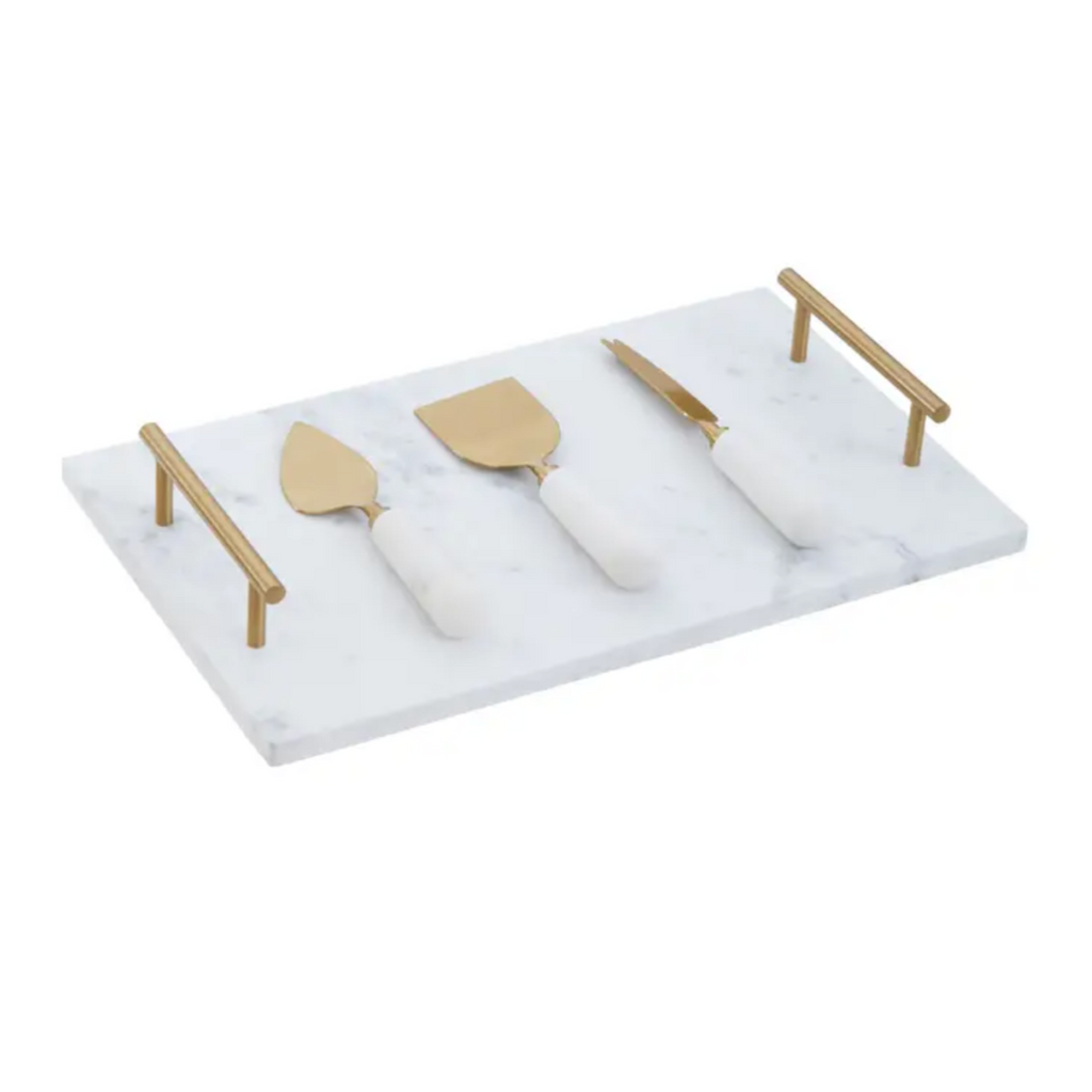 Ellara White and Gold Marble Cheese Board and Knife Set