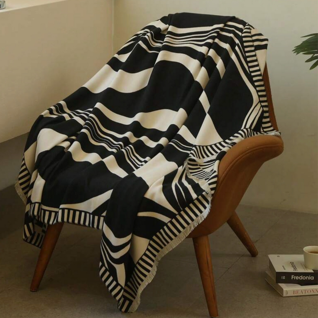 Finsbury Luxury Black and Cream Abstract Throw Blanket Camden 2