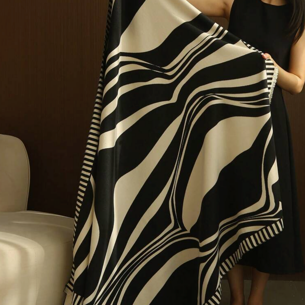 Finsbury Luxury Black and Cream Abstract Throw Blanket Camden  4