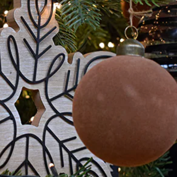 Flocked Velvet Brown Luxury Christmas Bauble - 8cm