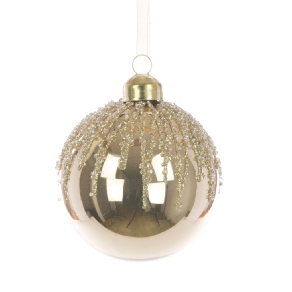 Gold Glitter Beaded Luxury Christmas Bauble - 8cm Camden