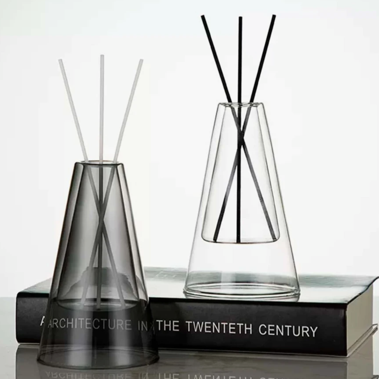 Reusable Reed Diffuser Hendrix Conical Reusable Reed Diffuser in Smoked Black Glass