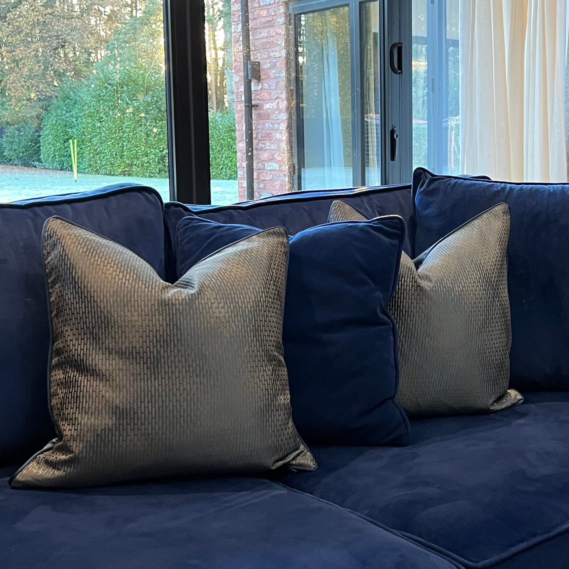 Blue Couch Living Grey Couch Navy Pillows Navy Diamond Embossed