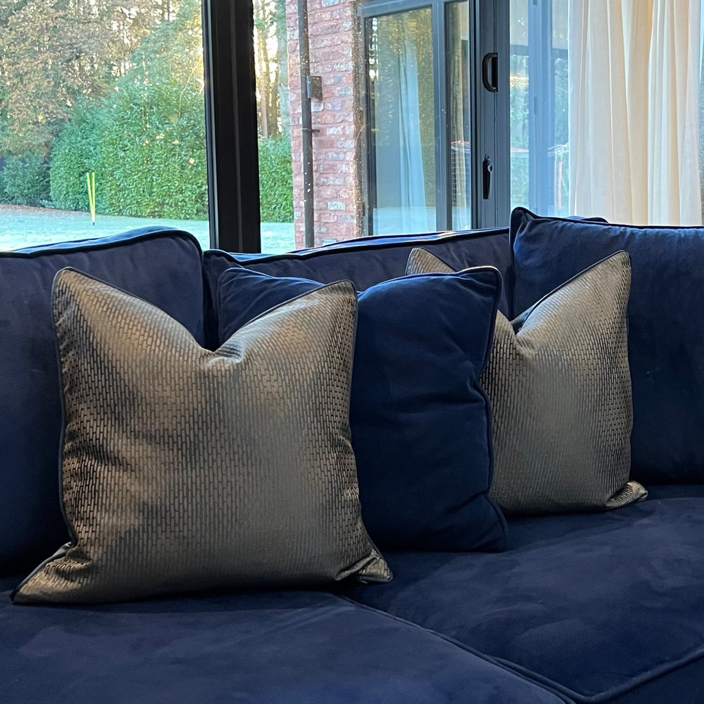 Navy Blue & Grey Diamond Embossed Textured Luxury Cushion