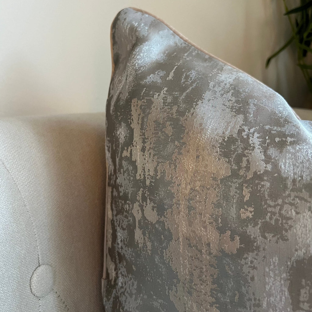 Zoomed View Of Gold And Taupe Distressed Effect Luxury Sofa and Bedroom Cushion and Cushion Cover | Camden&Co