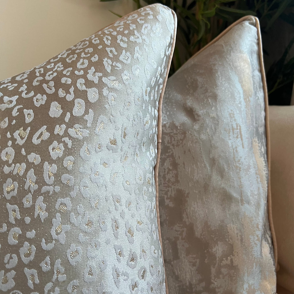 Distressed Gold & Taupe and Bronze Leopard Embossed Cushion set | Camden and co home