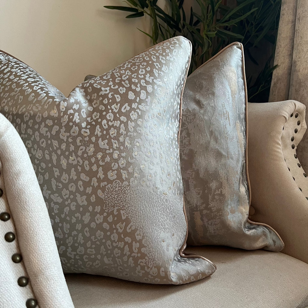 Distressed Gold & Taupe and Bronze Leopard Embossed Cushion set | Camden and co home