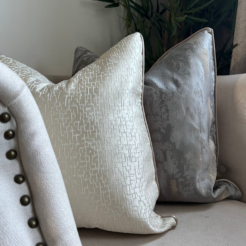 Distressed Gold & Taupe and Cream & Gold Crackle cushion pair | Camden and co home