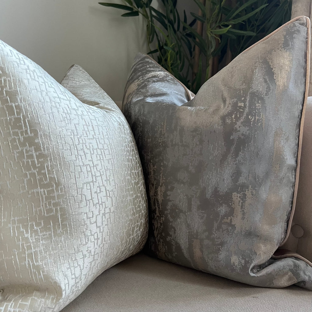 Distressed Gold & Taupe and Cream & Gold Crackle cushion pair | Camden and co home