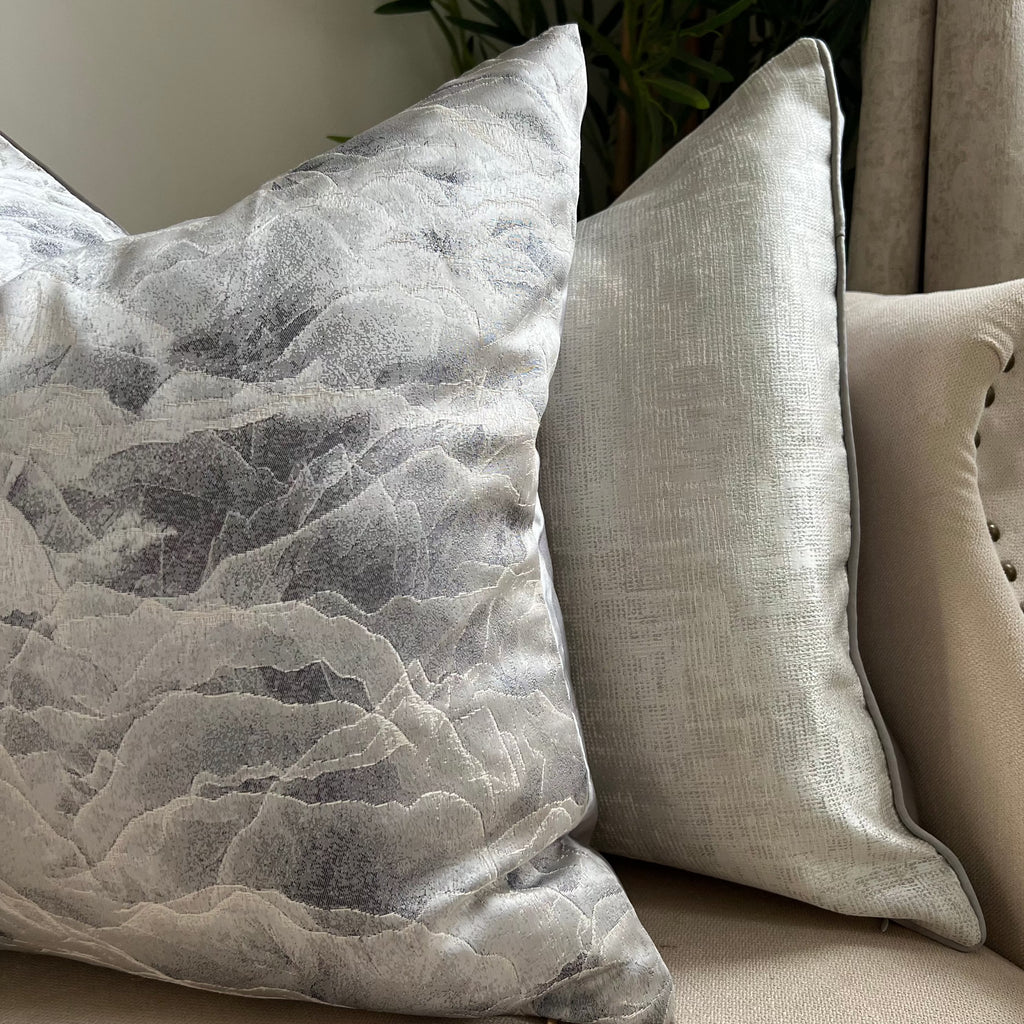 Cushion Set of 2 Bestsellers: Grey and Silver Soft Wave and Cream and Silver Brushed Cushions by Camden and Co home