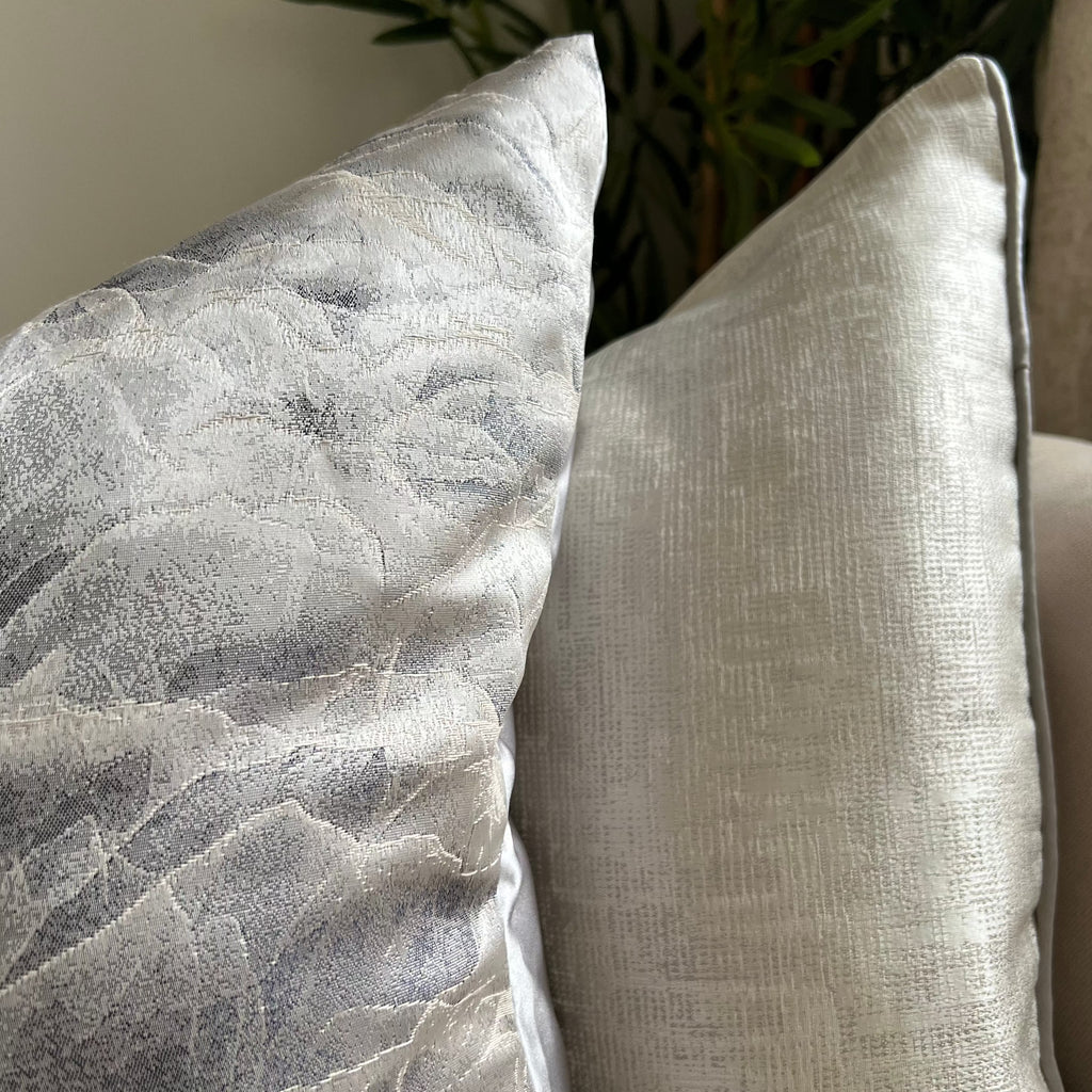 Cushion Set of 2 Bestsellers: Grey and Silver Soft Wave and Cream and Silver Brushed Cushions by Camden and Co home