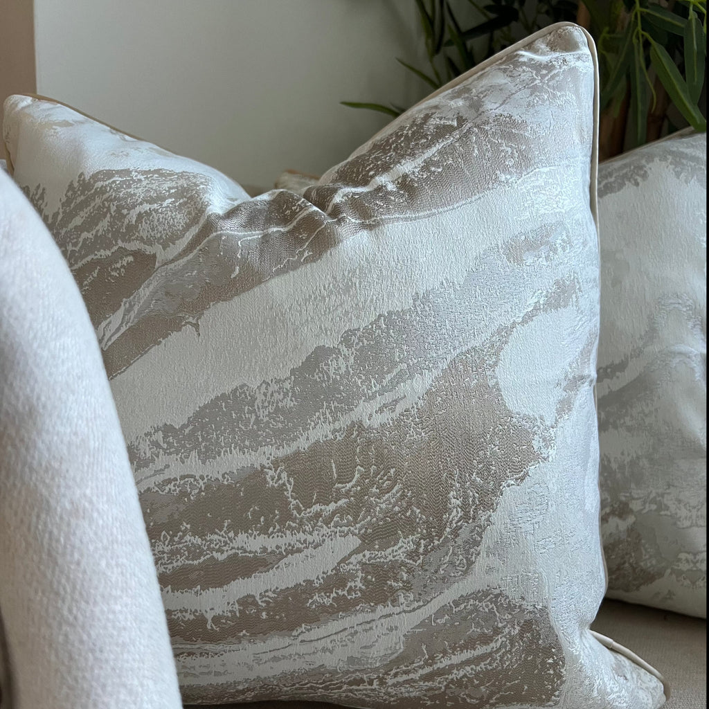 Cream & Gold Distressed Marble Effect Luxury Cushion Camden and Co