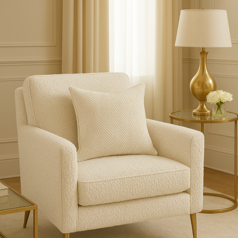 Isabella Cream Woven Luxury Sofa and Bedroom Cushion Camden and Co