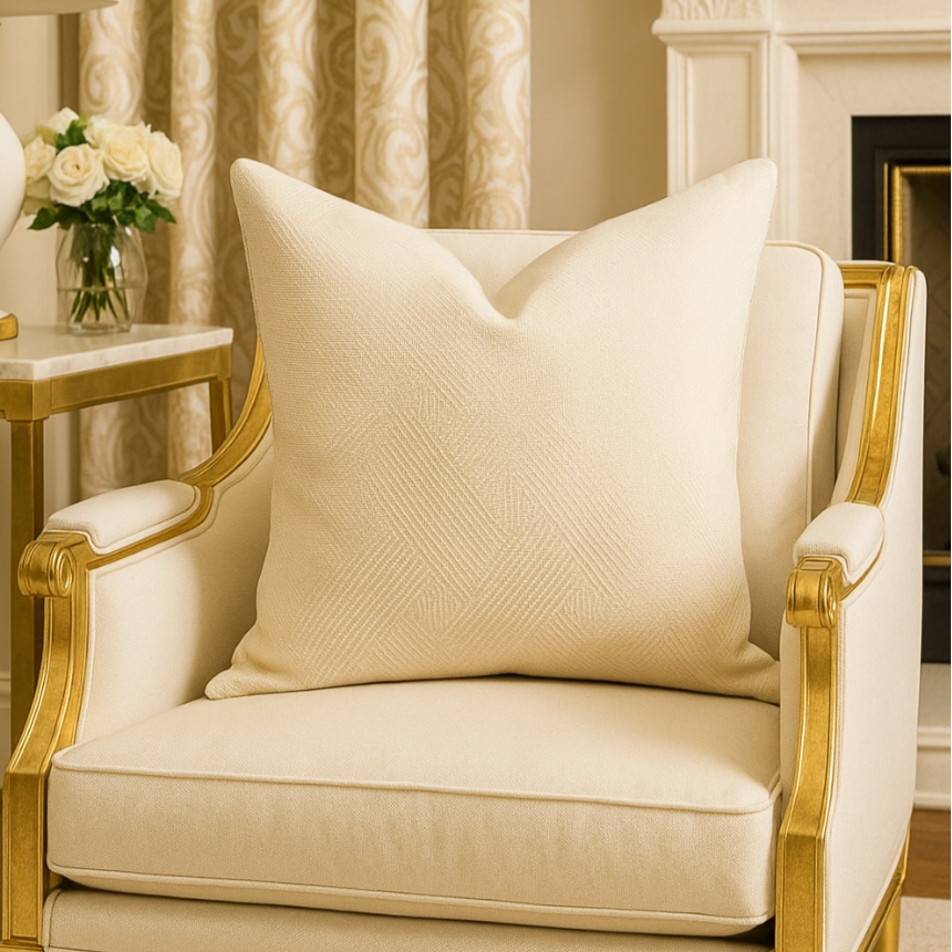 Isabella Cream Woven Luxury Sofa and Bedroom Cushion Camden and Co