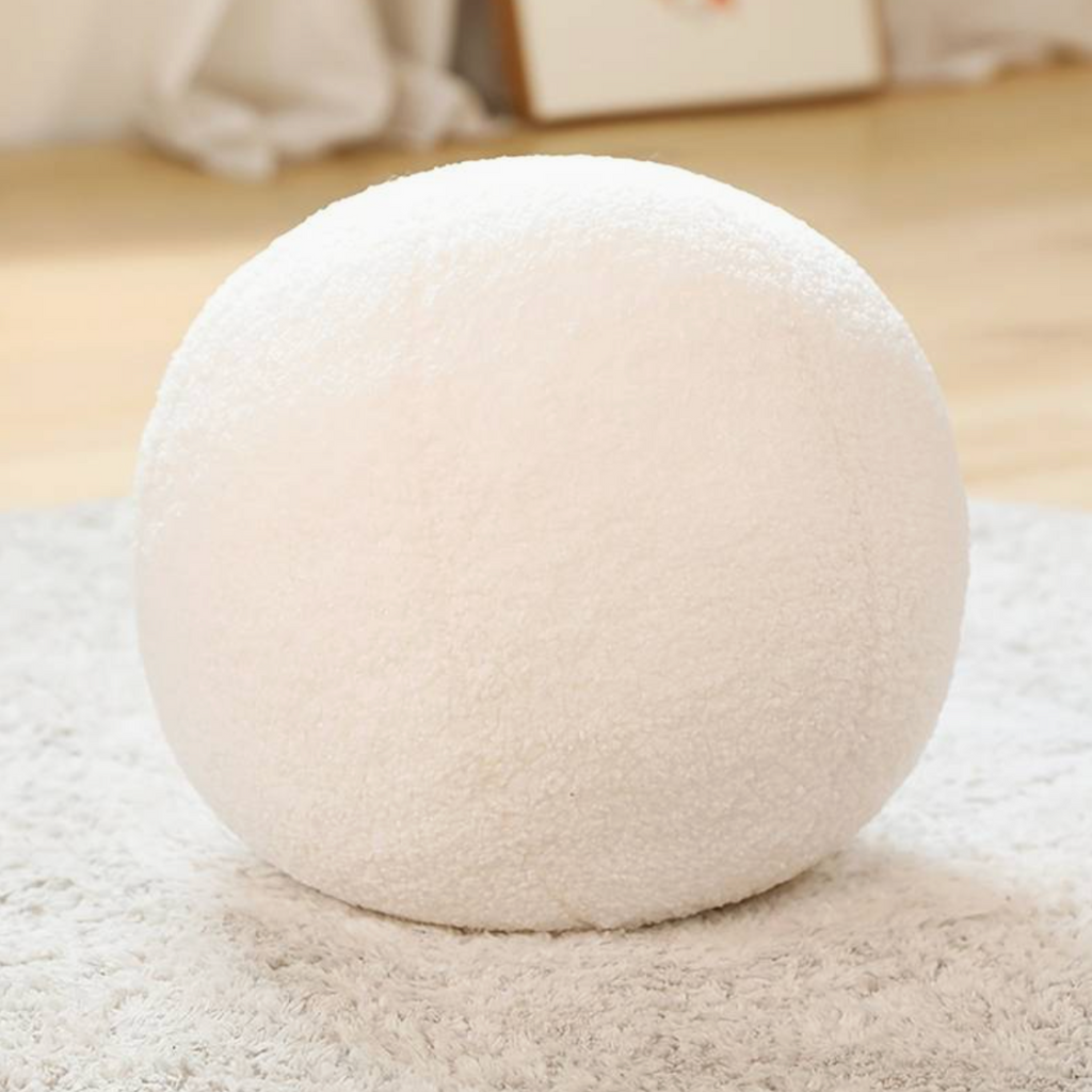 Kara Cream Boucle Plush Ball Cushion Camden and co