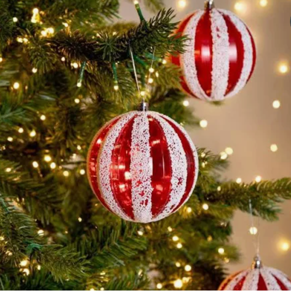 Large Candy Cane Red and White Striped Luxury Christmas Bauble - 10cm