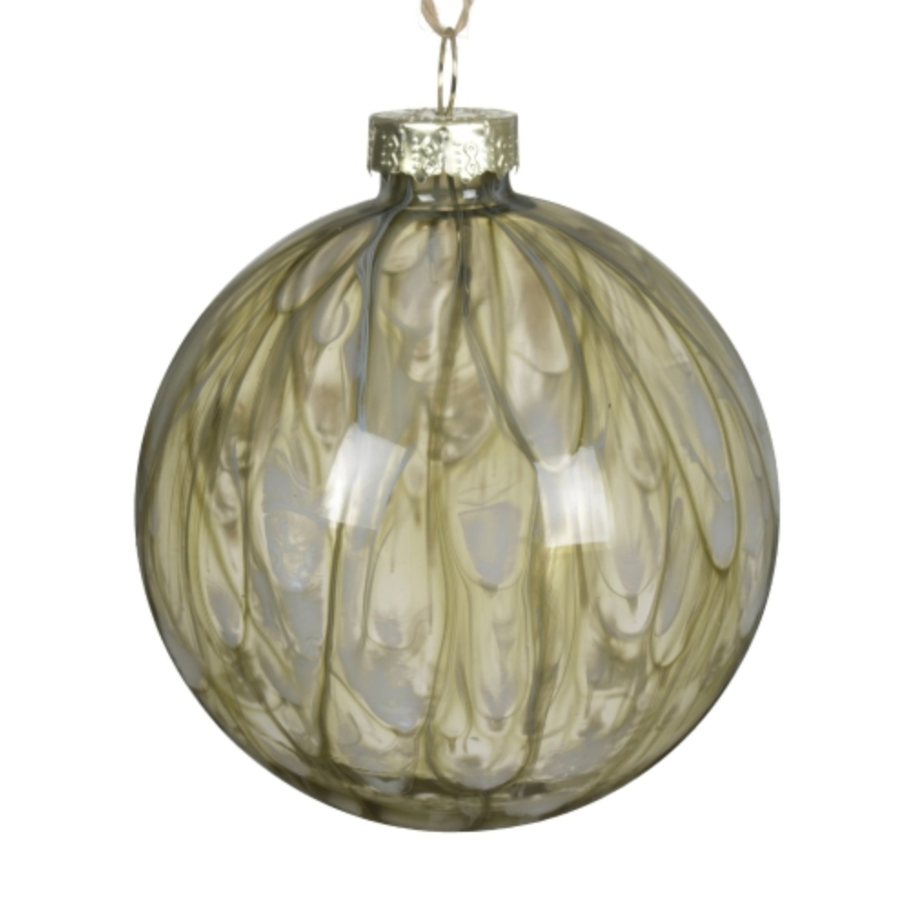 Large Sage Green Hand Painted Glass Luxury Christmas Bauble - 10cm