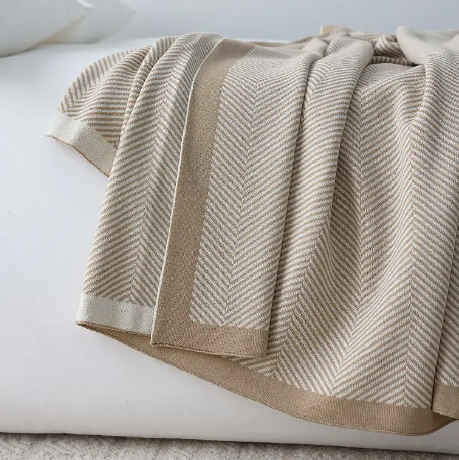 Luxury Beige and Camel Herringbone Throw Designer Dupe Blanket by Camden and co home