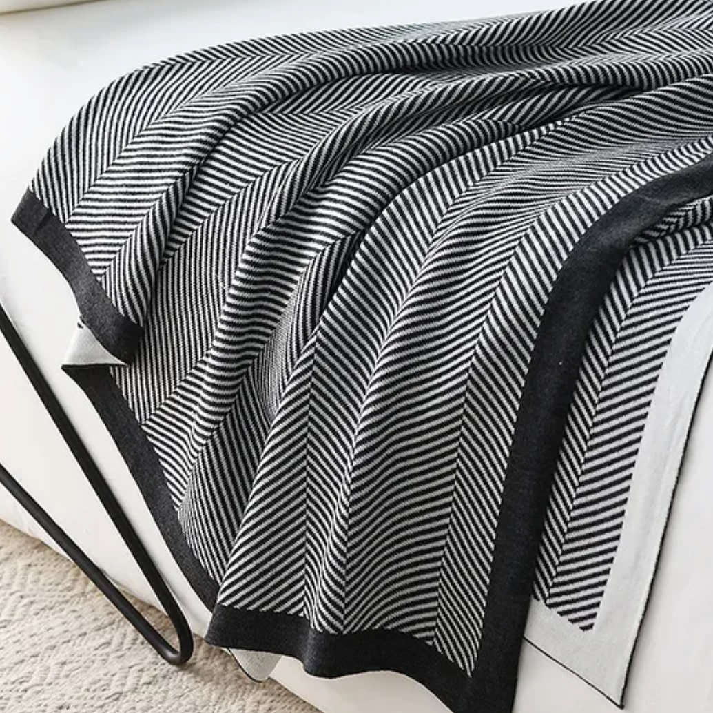 Black and white striped blanket sale