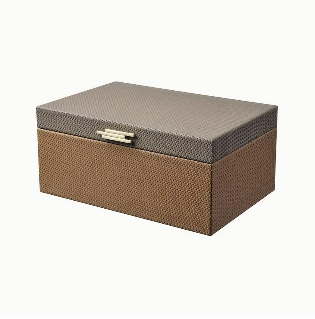 Marnie Beige, Brown & Gold Faux Leather Decorative Box - Large by Camden and Co