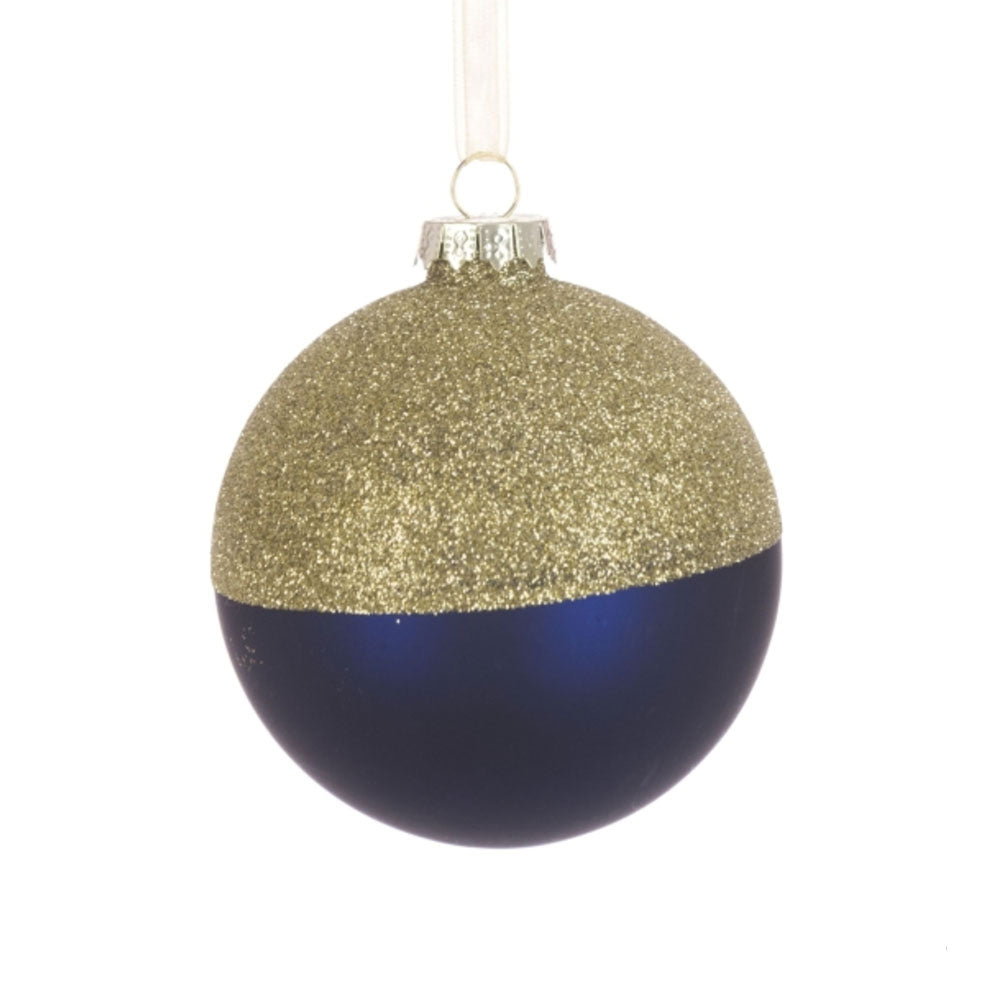 Navy Blue and Gold Glitter Christmas Bauble - 8cm Camden and Co