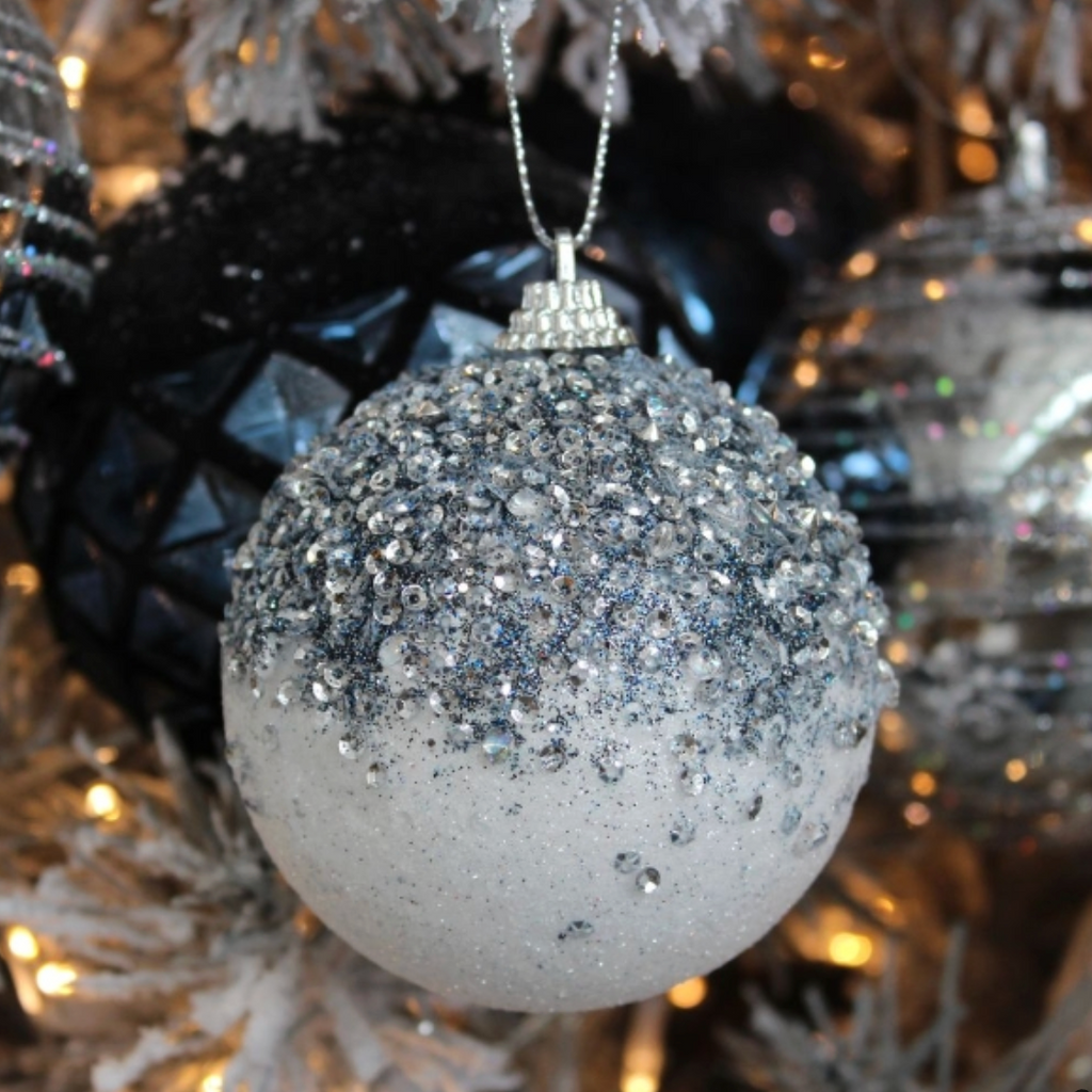Navy Blue and White Ombre Glitter Luxury Christmas Bauble - 8cm Camden