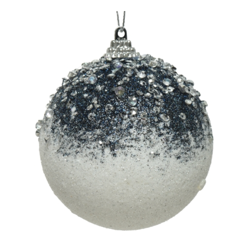 Navy Blue and White Ombre Glitter Luxury Christmas Bauble - 8cm Camden