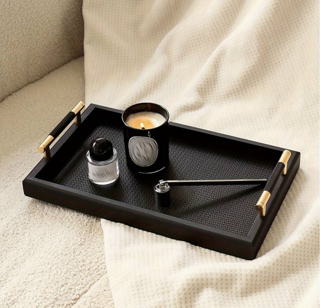 Onyx Black and Gold Leather Coffee Table Tray Camden and Co