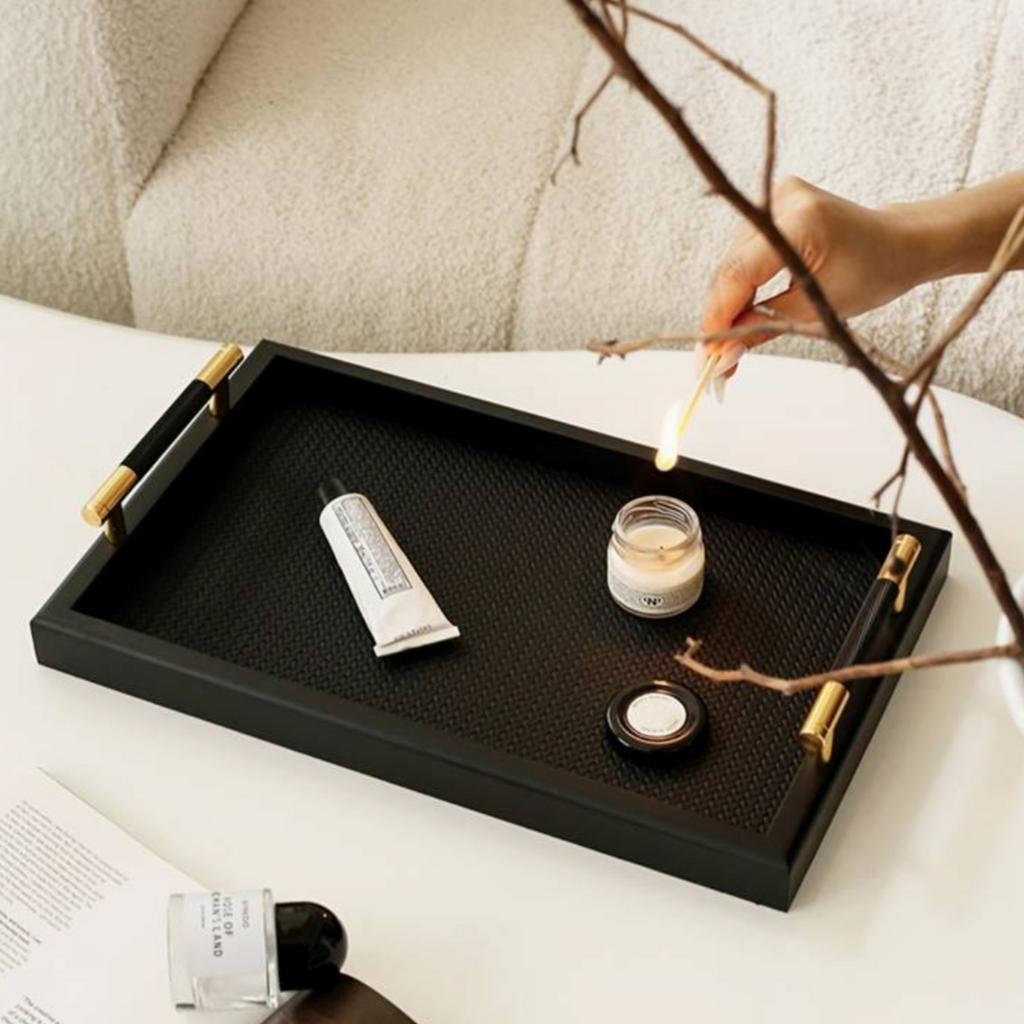 Onyx Black and Gold Leather Coffee Table Tray Camden and Co