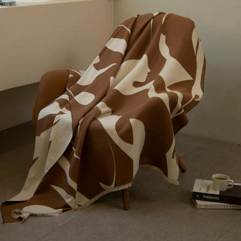 Pimlico Luxury Brown and Cream Abstract Throw Blanket Camden 3