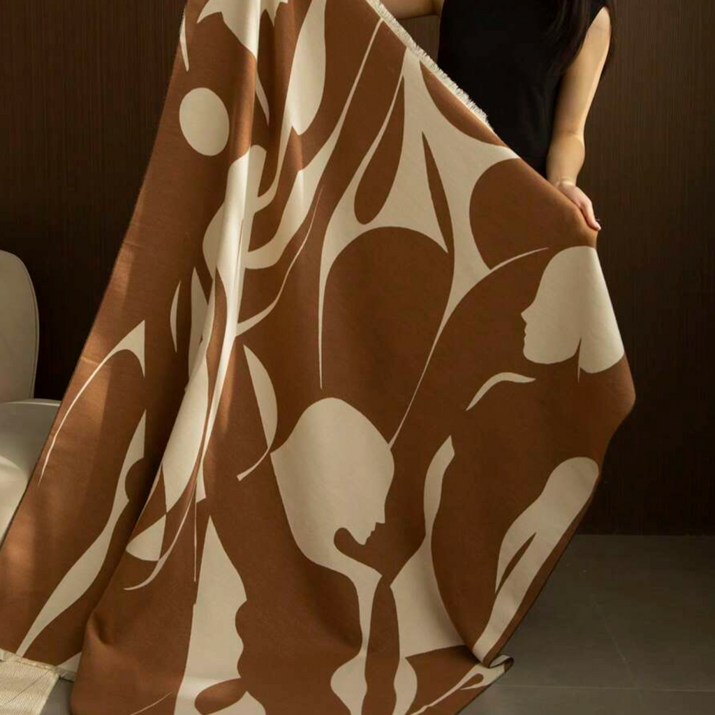 Pimlico Luxury Brown and Cream Abstract Throw Blanket Camden 2