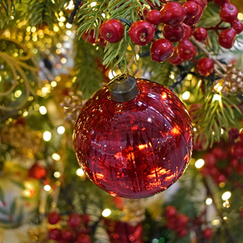 Red Ribbed Recycled Glass Luxury Christmas Bauble - 8cm Camden and Co