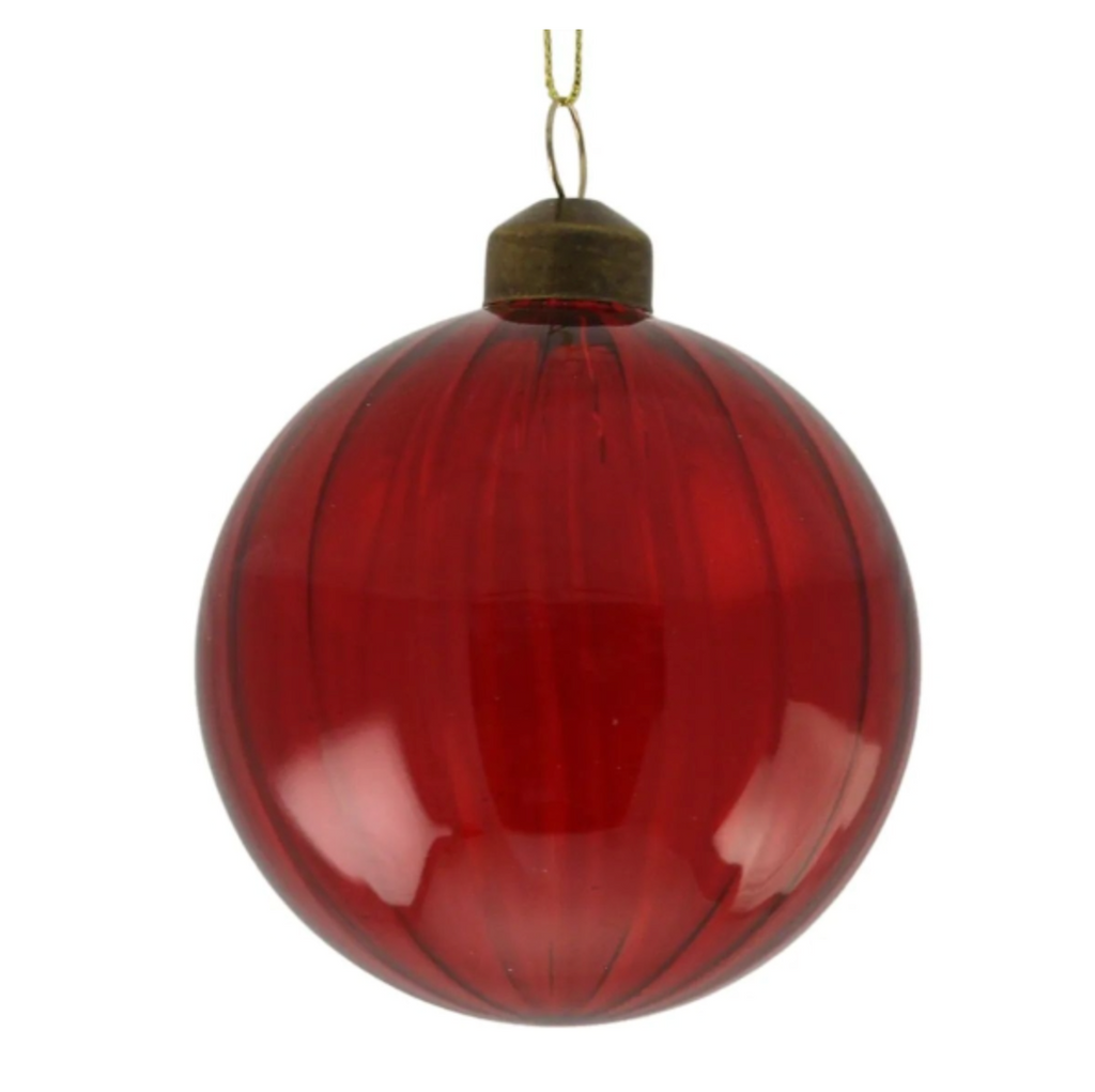 Red Ribbed Recycled Glass Luxury Christmas Bauble - 8cm Camden