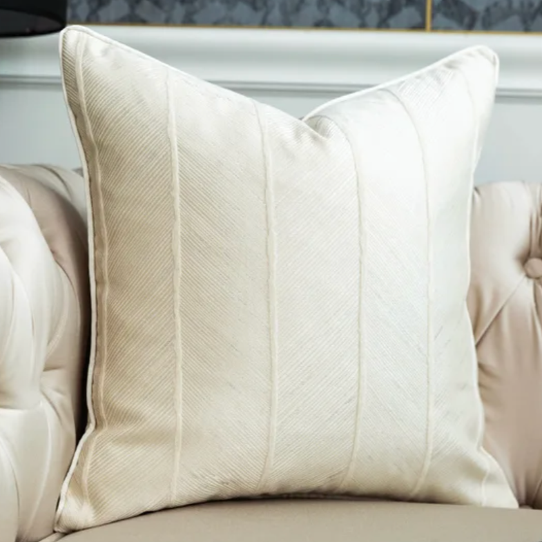 Cream Silver Thread Detailed Luxury Cushion