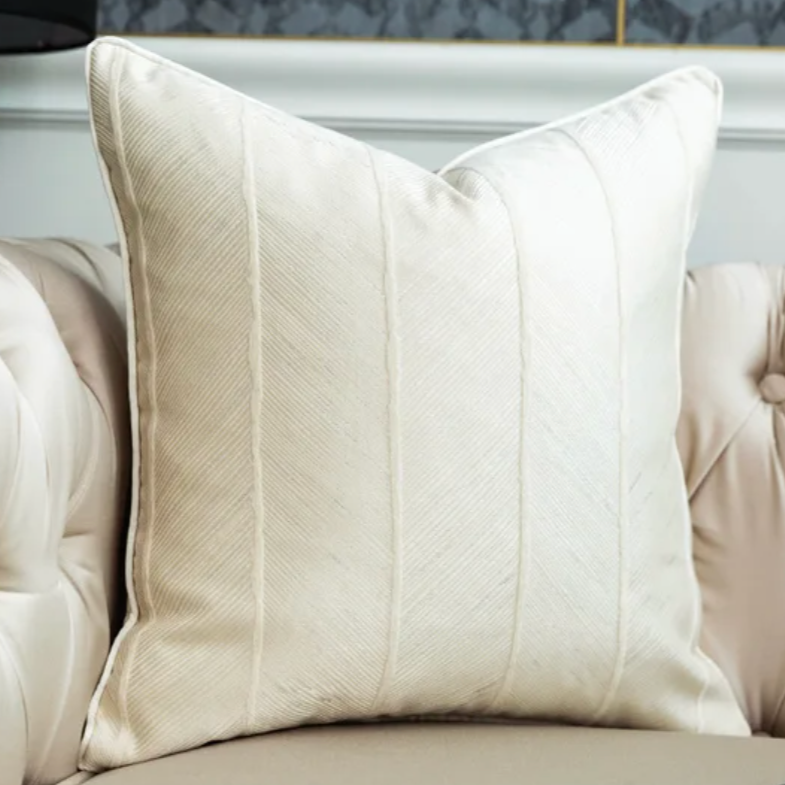 Cream & Silver Thread Detailed Luxury Cushion by Camden and Co